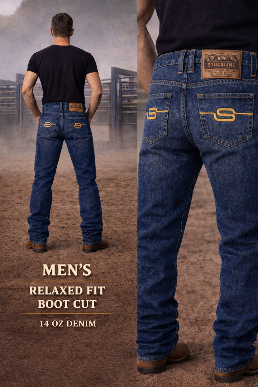 Men’s Western Boot Cut Jeans – 14 oz Relaxed Fit Denim