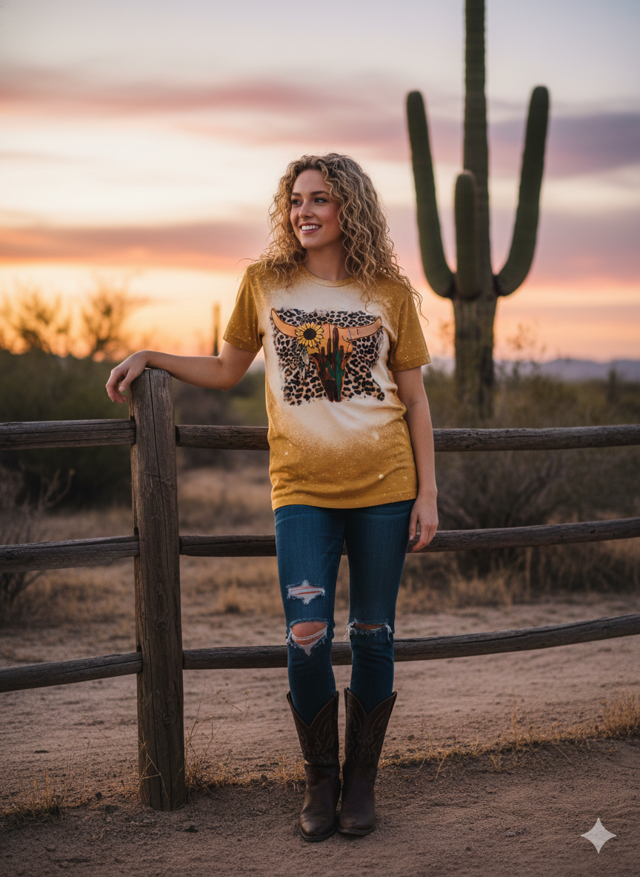 Desert Skull Bleached Graphic Tee – Western Shirt