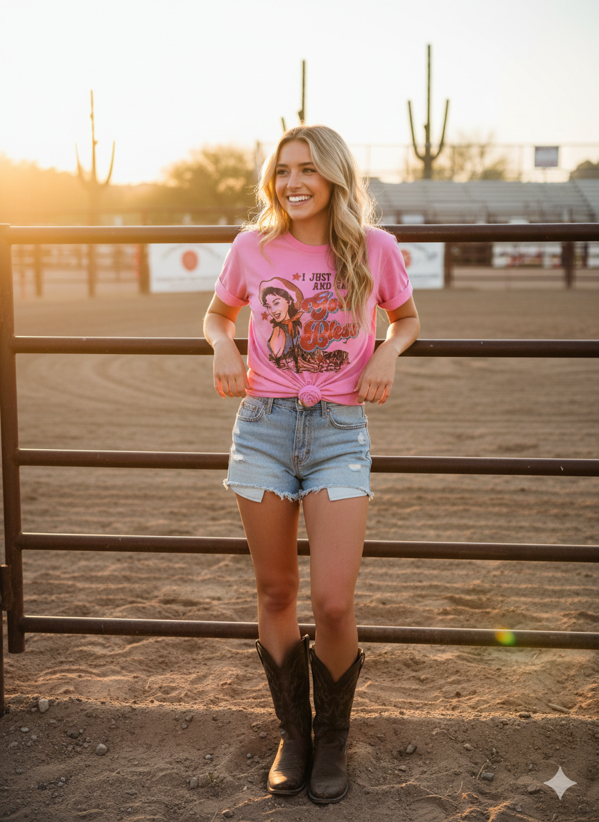 Just Smile and Say God Bless Western Graphic tee